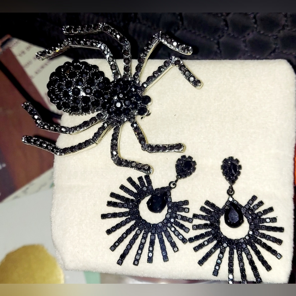 Black CrystalSpider BROOCH And Earrings Only!